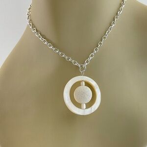 New Halo Full Moon Pendant Necklace, Handmade, White & Silver, Celestial